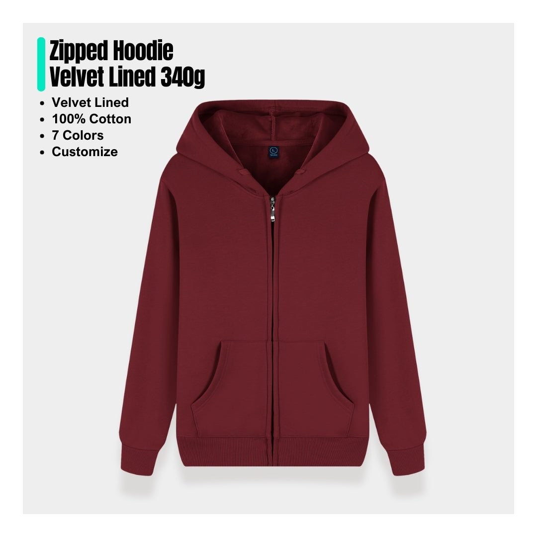 Zipped Hoodie 340g - Velvet Lined