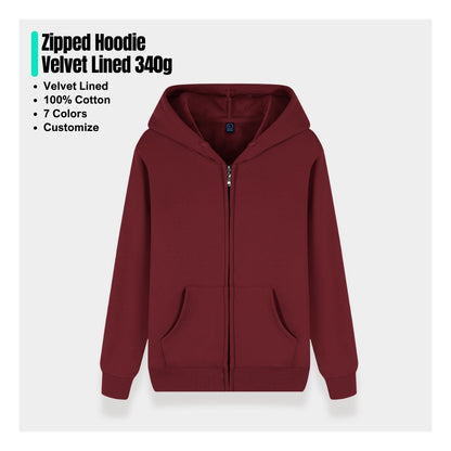 Zipped Hoodie 340g - Velvet Lined