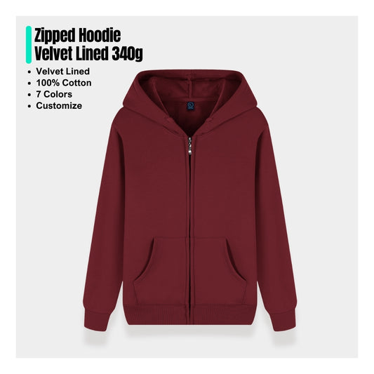 Zipped Hoodie 340g - Velvet Lined