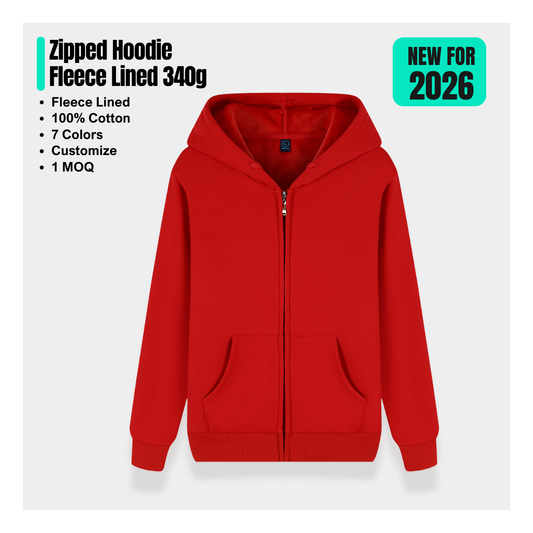 Zipped Hoodie 340 - Fleece Lined